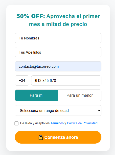 Persona realizando un test de nivel de inglés online
